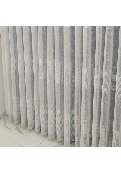 Tül Perde Sıralı Çizgili Natural Keten Tül Ütü Sezmez Yeni Sezon Tül Perde 1x2.5 Orta Pileli Tül Perde