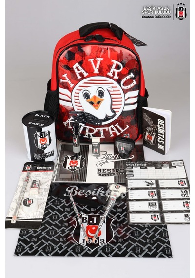 Lisanslı Beşiktaş Tek Bölmeli Küçük Boy 32 Cm Anaokul Çantası İle 15 Parça Kırtasiye Ve Okul Seti Yavru Kartal Altın
