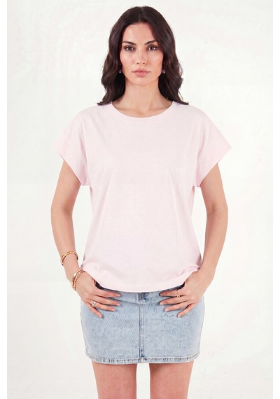 Lela Pamuklu Rahat Kalıp Bisiklet Yaka T Shirt Bayan T Shirt 5866955 Pembe