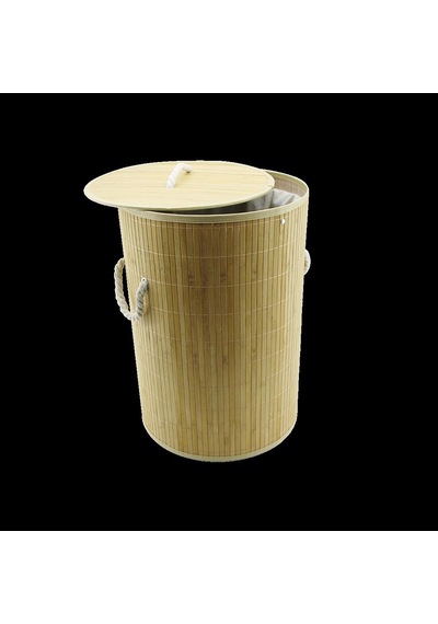 Bambu Yuvarlak Kirli Çamaşır Sepeti 35x60 Cm Açık Bej