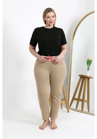 Mtm My The Mall Kadın Pamuklu Büyük Beden Alt Pijama Bej Bej