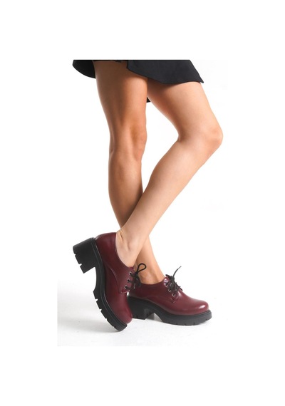 Aymood K-707 Bordo Kırışık Rugan Yüksek Tabanlı Bağcıklı Loafer Ayakkabı Bordo