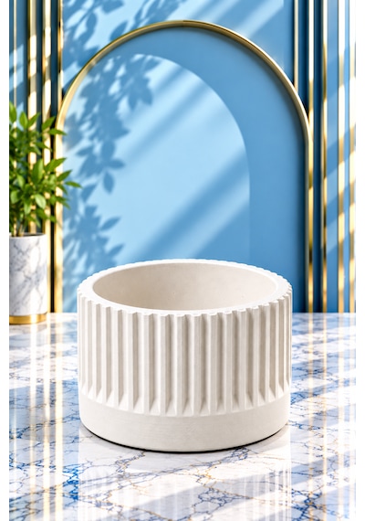 Dekorske - Taş Tozu Fitilli Saksı Ve Mumluk - 5x8 Cm - El Yapımı Dekoratif Mini Saksı Ve Çok Amaçlı Ev Dekoru Beyaz