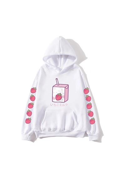 Startmore Beyaz Çilek Süt Karikatürhoodies Kawaii İçin Beyaz
