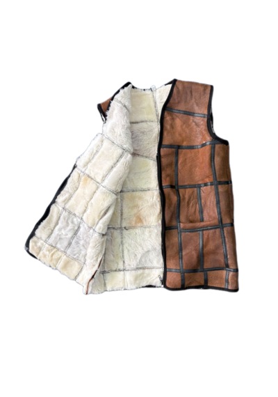 Ln Leather Özel Üretim Patchwork -süet Gerçek Deri Çocuk Yelek 5-6 Yaş Taba