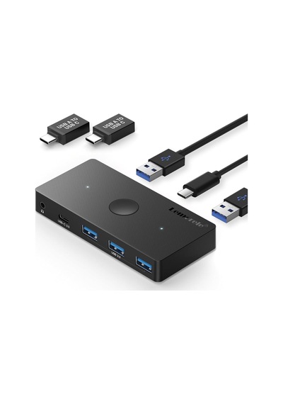H100, 2 Bilgisayar İçin Usb 3.0 - Type-c Switch Kvm, 3.5mm Ses Ve Mikrofon Destekli 4 Port Çoklayıcı