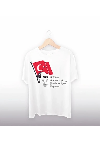 Modi 19 Mayıs Atatürkü Anma Gençlik Ve Spor Bayramı Baskılı Oversize T-shirt - Beyaz Açık Beyaz