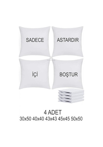 Teksnil Home 4 Adet Fermuarlı Kırlent İç Astarı 5 Ebat Kırlent İçi Yastık Kılıf Astar Milt- 40x40 Diğer