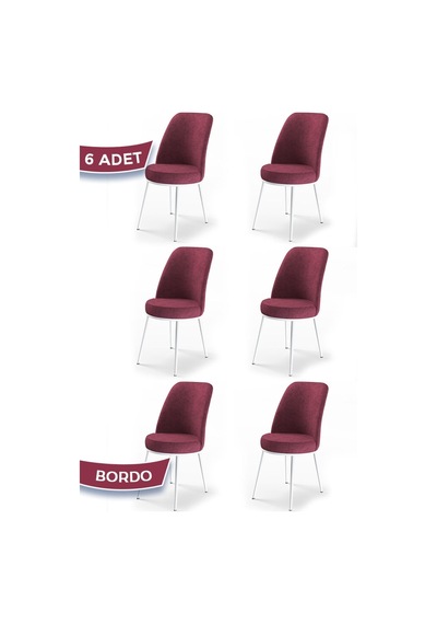 Canisa Concept Dexa Serisi Bordo Renk 6 Adet Sandalye, Renk Bordo, Ayaklar Beyaz Bordo