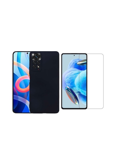 Xiaomi Redmi Note 12 Pro 4g Uyumlu Kılıf Esnek Silikon Telefon Kılıfı Ve Temperli Cam Ekran Koruyucu Siyah