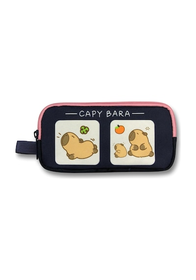 Tr İki Bölmeli Capybara Baskılı Lacivert - Pembe Kız Çocuk Kalem Çantası - 6214 Genel