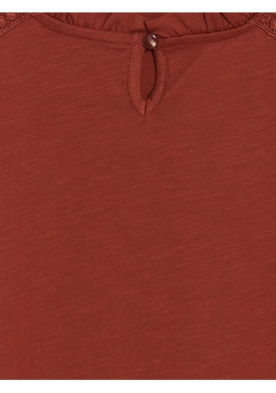 LC Waikiki Lcw Grace Turuncu Fırfırlı Bisiklet Yaka Nakışlı Bluz Burnt Orange