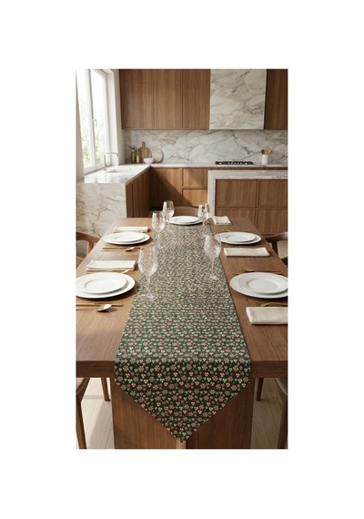 %100 Pamuk Siyah Şeker Desenli Kumaş Üçgen Runner 40x110 Siyah - 891036095 Siyah