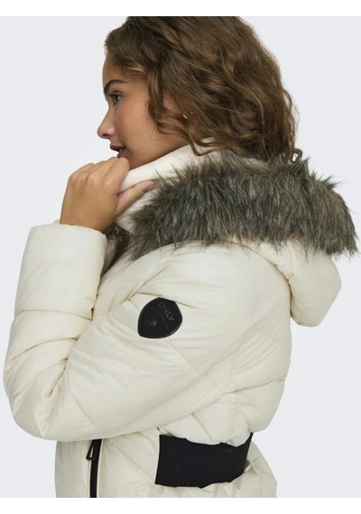 Only 15322003 Onlfever Short Puffer Bırch Kadın Mont Ekru