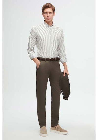 D's Damat Ds Damat  2HCC3ORT20001 Slim Fit Haki Armürlü Yan Beli Lastikli Esnek Likralı Yandan Cepli Chino Pantolon Haki