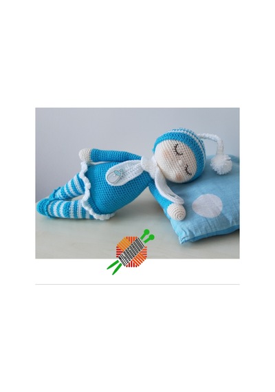 Amigurumi Oyuncak Uyku Arkadaşı Mavi Bebek 45Cm