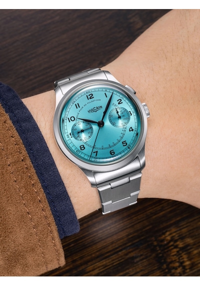 Vulcain Monopusher Heritage Turquoise Chronograph Mekanik Erkek Kol Saati Metalik
