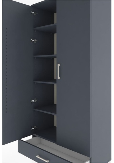 Hyperion Dolap 5 Raflı Tek Çekmeceli 2 Kapaklı 88x44x195 Antr... Antrasit