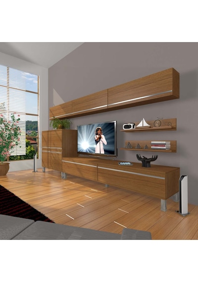 Decoraktiv Eko 8 Mdf Std Krom Ayaklı Tv Ünitesi Tv Sehpası Ceviz