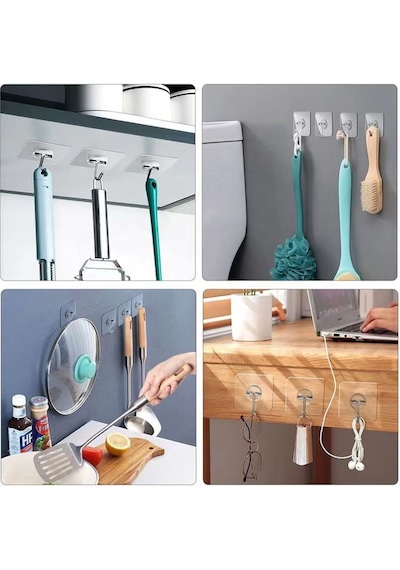 Mucit Home 10lu Paket- Pratik Çok Amaçlı Güçlü Şeffaf Duvar Askısı Yapışkan Mutfak Banyo Askı Çok Renkli