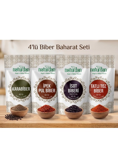 4'lü Biber Baharat Seti Karabiber 40 Gr, İpek Pul Biber 50 Gr, İsot Biber 40 Gr, Tatlı Toz Biber 5