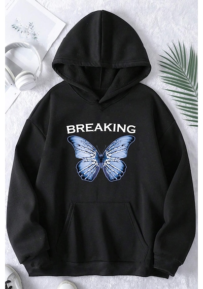 Breaking Baskılı Oversize Sweatshirt Siyah