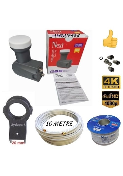 Next 2'li Twin Lnb 10 Metre Next Hazır-tak-kullan Anten Kablosu+4 Adet Contalı Konnektör+lnb Plastiği Uydupark Güvencesiyle