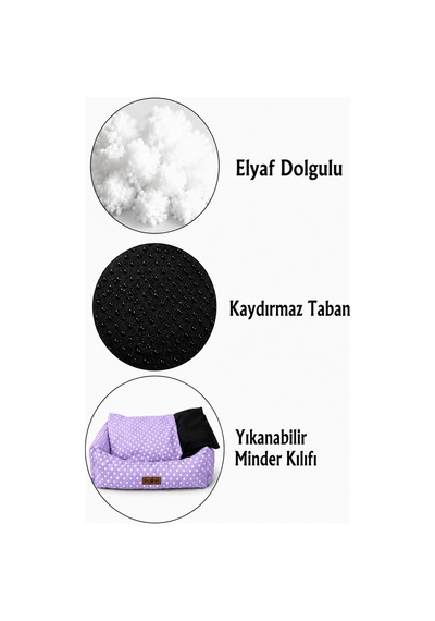 Kedi Ve Köpek Yatağı Kafa Destekli Kaydırmaz Taban Yıkanabilir Fermuarlı Minder %100 Boncuk Elyaf Lila - 880946152 M