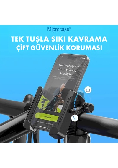 Bisiklet Gidon Bağlantılı Telefon Tutucu 360 Döner Başlık Kilit Mekanizmalı 3.5-6.8 İnç Uyumlu Kaymaz Silikon Pedli Bisiklet Telefon Tutucu - Al5741 Siyah