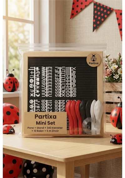 Uğur Böceği Temalı Doğum Günü Süsleme Mini Set Siyah Keçe Yazı Panosu Standlı Balon Zincirli Kız Çocuk Konsepti