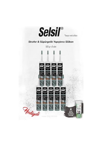 Selsil 9'lu Beyaz Renk Süpürgelik Yapıştırıcı Silikon Ve Rosıe