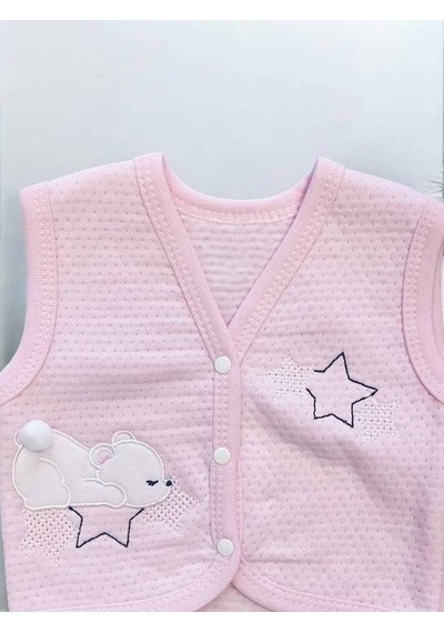Cantoy Kız Bebek Mevsimlik Yıldız İşlemeli Yelek-15072 Pembe