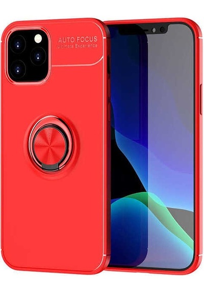 Kilifone - İphone 12 Pro Uyumlu Kılıf Koruyucu Yüzüklü Karbon Ravel Silikon Kapak - Kırmızı - T14211