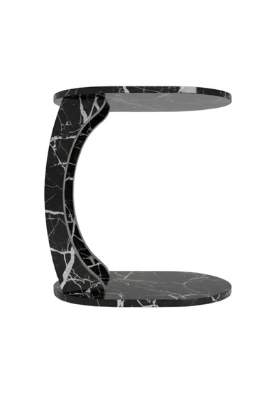 Oval Siyah Mermer C Sehpa Modern,tekerlekli Yan Sehpa Salon, Ofis, Yatak Odası Siyah
