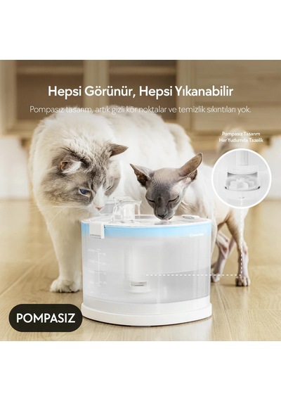 Cheerble E1 Plastik Hazneli Şarjlı Otomatik Kedi Su Pınarı 22 X 20 X 18, 2lt Cdy01