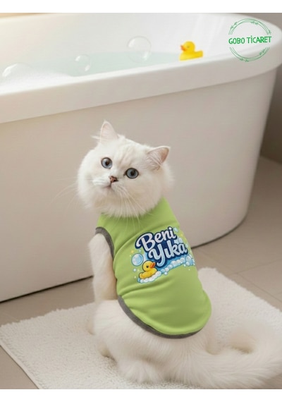 Yeşil Beni Yıka Baskılı Kedi Ve Köpek Kıyafeti Evcil Hayvan Tişörtü Elbisesi Small/s/beden 1