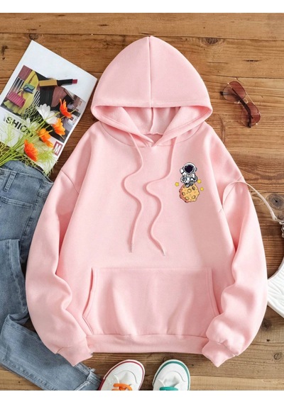 Startmore Pembe Unisex Kadın/erkek Galaxy Renkli Özel Baskılı Pamuklu Oversize Kapüşonlu