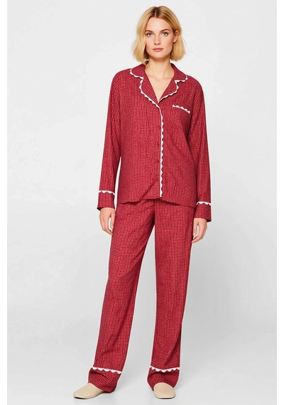 Benerly Kadın Gömlek Yaka Uzun Kol Regular Kalıp Shally Dokuma Pijama Tak bordo