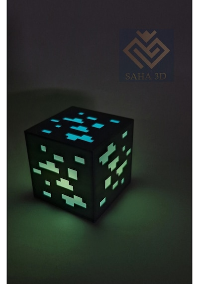 Pilli Işıklı Minecraftt Elmas Küp Blok Mavi