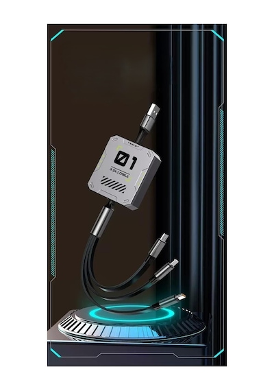 100w Fulltech Makaralı 3 İn 1 Hızlı Şarj -aluminyum Gövde Lightining , Micro , Typ-c Şarj Kablosu 0
