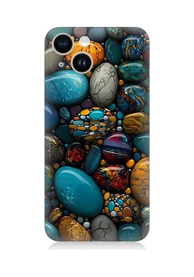 Apple Uyumlu iPhone 13 Mini Silikon Kılıf Renkli Doğal Taşlar
