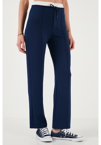 Lela Streç Slim Fit Yüksek Bel Geniş Paça Çimalı Bayan Eşofman Altı 5866078 Lacivert