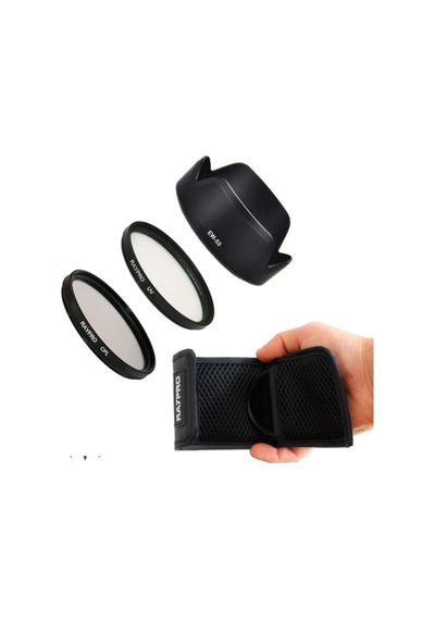 Canon EF-M 15-45 için 49MM UV + Polarize Filtre + EW-53 Parasoley