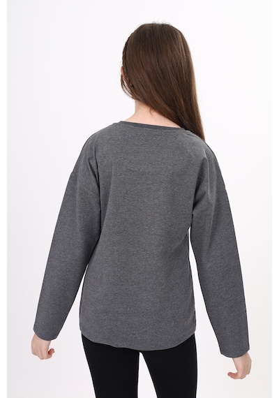 Toontoy Kız Çocuk Cep Üstü Baskılı Sweatshirt Antrasit Melanj