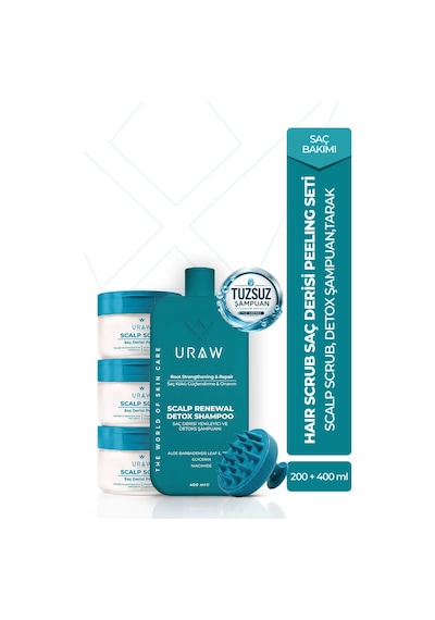 Hair Scrub Saç Derisi Peeling Seti Scrub + Detox Şampuan + Tarak Tüm Saçlar