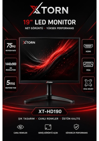 Torn 19" Geniş Ekran 75 Hz 5ms Dahili Hoparlör Vga,hdmı,ses Sesli Led Monitör