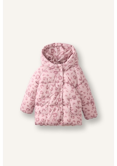 Defacto Su İtici Leopar Desenli Kapüşonlu Şişme Mont Kız Bebek H3634a526aubr138 Bordo-br138