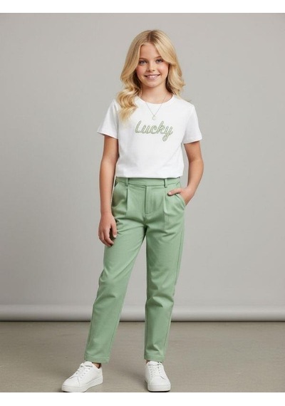 Zekids Kız Çocuk Lucky Baskılı Pamuklu T-shirt-16886 Ekru