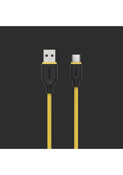Sharge Phantom USB-C to USB-C 100W Ekstra Elastik Hızlı Şarj Kablosu - Sarı