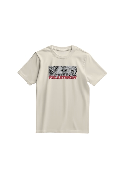 Unisex Kısa Kollu Falastinian Ve Zincirli Gözler Baskılı Tişört S - 2xl T300029 Krem
